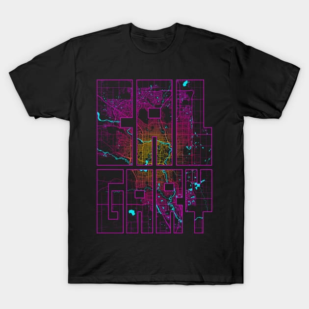 Calgary, Canada City Map Typography - Neon T-Shirt by deMAP Studio
